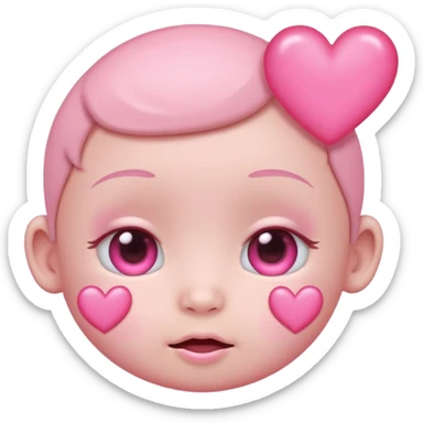 a baby pastel pink love face emoji with pink hearts in the eyes and a glowing baby pink gradient behind it  sticker