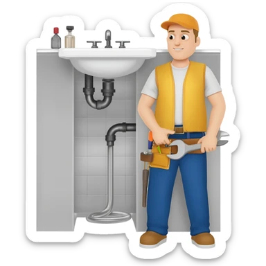 Plumber working in bathroom sticker