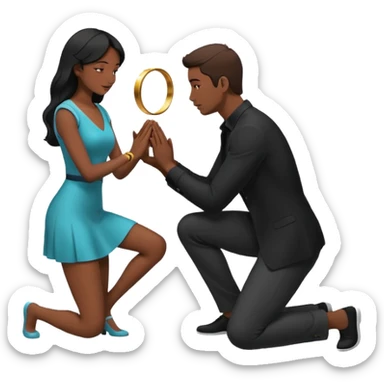 Silhouette of a man kneeling on one knee and offering a ring to a woman receiving it sticker