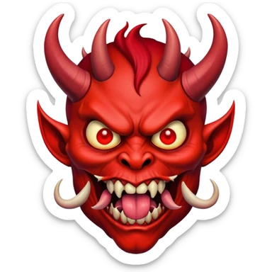 the scary demon with the devil's horns shows his grin by sticking out his tongue sticker
