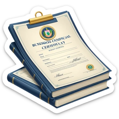 a stack of fiscal documents and a business registration certificate sticker