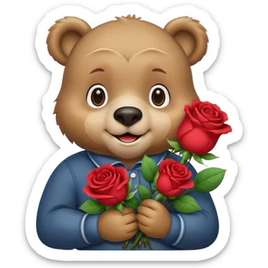 Cute bear with this emoji 🥹  holding roses with this  sticker