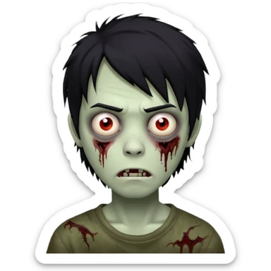 Boy, zombie, black hair, medium long, emo, shaggy, dark, spooky, creepy expression sticker