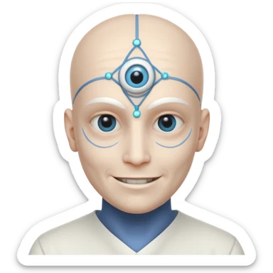 mutant test subject portrait, head and shoulders only, third eye on forehead, pale skin, creepy calm smile, lab experiment style, 3D cartoon, mobile game icon style, clean background, no text, no watermark

 sticker