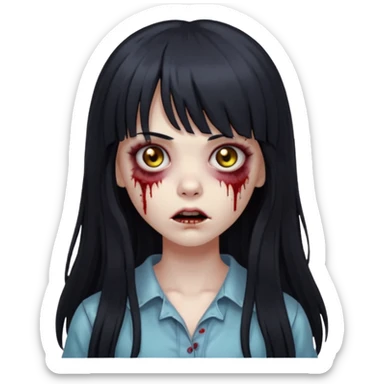 zombie girl with long black hair and bangs sticker