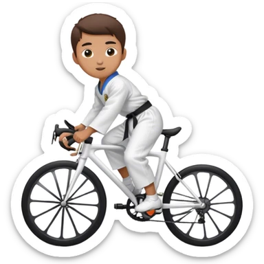 Taekwondo boy wearing a dobok riding a road bike sticker
