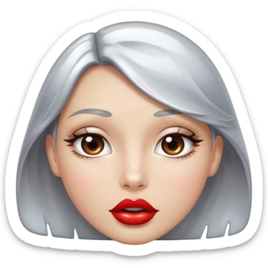 slightly parted lips, silver chrome material, glossy wet shine, seductive aesthetic sticker