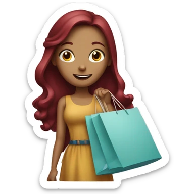 Long Burgundy haired girl, shopaholic, carrying a lot of shopping bags sticker