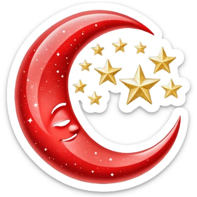 Beautiful sparkly glittery shiny pretty red crescent and stars scenery sticker