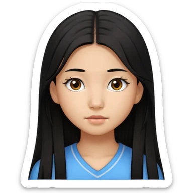 a tan chinese-american 15 year old girl with middle part long straight black hair down to her chest.eyelashes  sticker