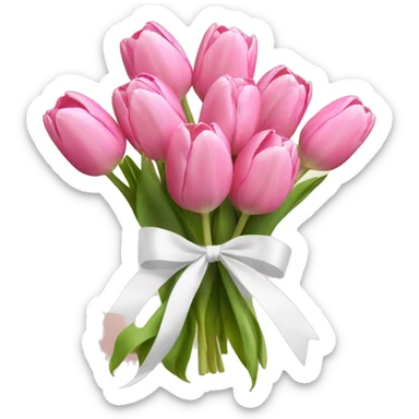 Pink tulip bouquet with white ribbon tied around it sticker