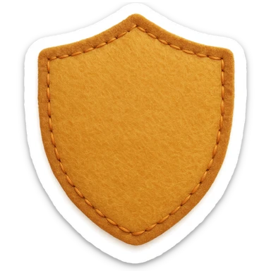 <StylePrompt>
  <Name>Minimal Felt Appliqué Icon</Name>
  <Description>
    A simplified plush icon style with soft felt textures, minimal facial features, and gentle stitching. Focuses on iconic shapes with low visual complexity for maximum clarity at small sizes.
  </Description>
  <VisualProperties>
    <Material>Felt</Material>
    <Texture>Soft, matte surface with faint fiber detail</Texture>
    <Stitching>
      <Type>Thin thread</Type>
      <Color>Muted orange or brown</Color>
      <Pattern>Sparse edge stitching only</Pattern>
    </Stitching>
    <Padding>Low to moderate—slightly puffy but not high-relief</Padding>
    <Edges>Smooth, rounded</Edges>
    <ColorPalette>
      <Primary>Warm yellows, oranges, and browns</Primary>
      <Accent>Minimal dark brown for eyes and nose</Accent>
      <Background>Plain or soft gradient, off-white preferred</Background>
    </ColorPalette>
  </VisualProperties>
  <FacialFeatures>
    <Eyes>Small circles, dark brown</Eyes>
    <Nose>Simple dot or triangle</Nose>
    <Mouth>Omit or use curved line only</Mouth>
    <DetailLevel>Low</DetailLevel>
  </FacialFeatures>
  <Rendering>
    <Lighting>Flat and soft, minimal shadows</Lighting>
    <Perspective>Side or front profile, no complex angles</Perspective>
  </Rendering>
  <Applicability>
    <SubjectType>Animals, objects, icons</SubjectType>
    <OutputFormat>Flat icon or patch-style asset</OutputFormat>
  </Applicability>
</StylePrompt>


{subject} = shield sticker