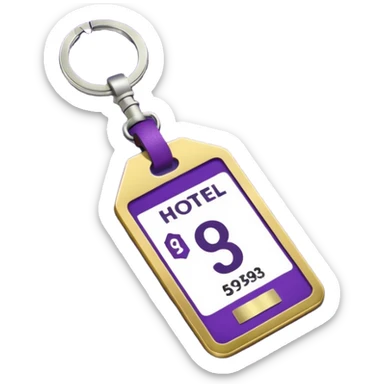 antique silver brass hotel key with large purple leather room number tag sticker