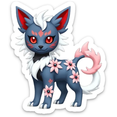 Floral pastel gothic edgy emo cool and ruby-jewelry-adorned Absol-Litten-Amaura-fusion-Fakemon-animal-creature  sticker