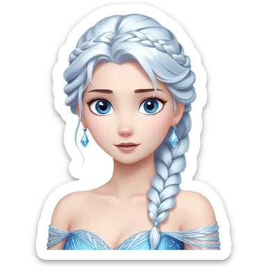 Cinematic Stunning Elsa Portrait Emoji, Ice-blue gown shimmering, platinum hair flowing in a graceful braid, piercing blue eyes glowing with icy magic, an aura of regal power and breathtaking beauty, frozen elegance at its finest! sticker