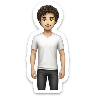 young white European guy with a white shirt and curly black short hairs sticker