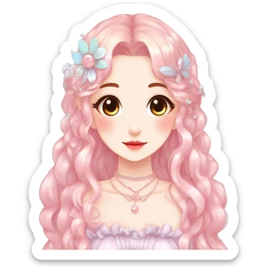 Gorgeous anime style lady with blushing face and accessories cottagecore fairycore Kawaii anime colorful pearly romantic aesthetic trending style sticker