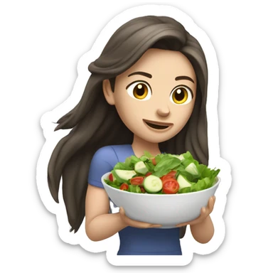 Muscle long hair brunette girl with pale skin eating salad sticker