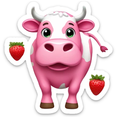 Pink cow with strawberries  sticker