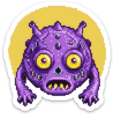 purple slime monster with multiple eyes sticker