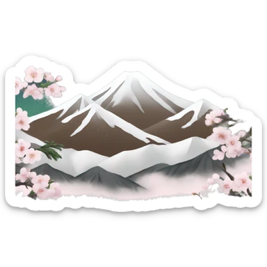 Create an emoji with the image of Mount Hallasan, symbolizing the nature of South Korea. Add pine trees or cherry blossoms for detail sticker
