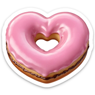 Realistic isolated heart shaped donut with pale pink frosting. sticker