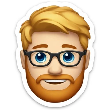 Handsome young man 22 years old blue eyes short blond hair nice round glasses cool red beard Light moustache big smile dimple on the side sticker