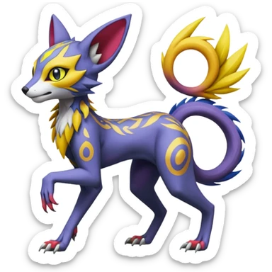 Colorful Meloetta-Lykoi-Sergal-Renamon-Wargreymon-Pokémon-Digimon-Fakémon-fusion-hybrid-creature sticker