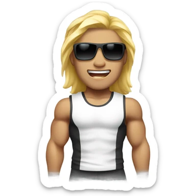muscular asian personal trainer golden hair with sunglasses white vest sticker