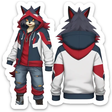 Edgy Cool Anthro Zoroark-Zangoose-Litten Fakemon Fursona Hoodie Full Body sticker