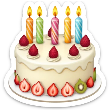 birthday cake with fruit toppings and candles sticker