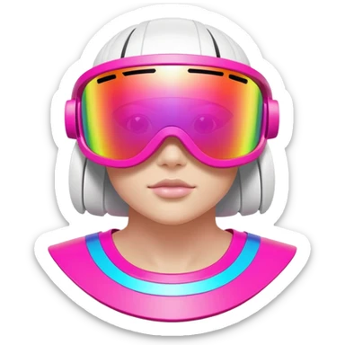 sporty neon pink shield visor sunglasses with chunky frame and integrated secure strap, professional athletic design, futuristic one-piece rainbow mirrored lens sticker