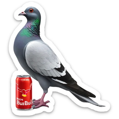 Pigeon drinking a red bull by pouring it straight into its mouth sticker
