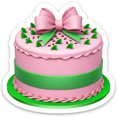 Pink Birthday cake with some green ribbons in 3D sticker