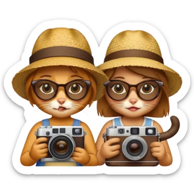 2 girl cats dressed up as tourists sticker