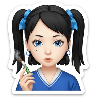 japanese schoolgirl with black twintails and blue eyes smoking a joint sticker