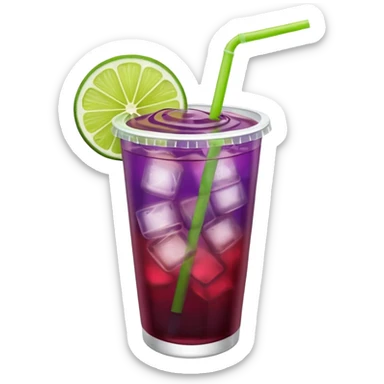 maroon purple cocktail with a lime wedge in the drink in a plastic cup with lid and straw

 sticker