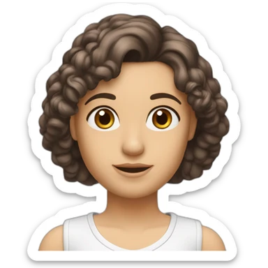 hiperrealista-caucasica-largo-ondulado-cabello-marron-ojos-marrones-sin tirantes-parte superior escotada-minifalda-blanca-apretada-zapatos-negros-grises-completos sticker