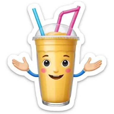 un vector de vaso de batido animado, de caricatura, con tapa y pitillo, que tenga brazos y piernas, cara tierna y que inspire confianza y amabilidad sticker