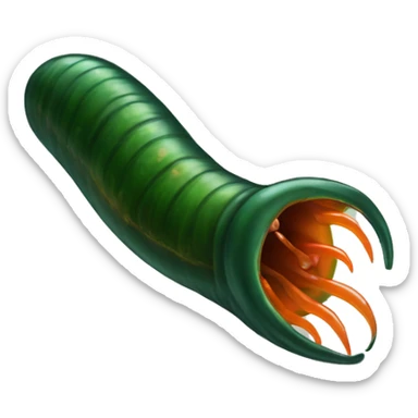 Eight-eyed Dark green and orange medicinal leech with oral suction and caudal suction sticker