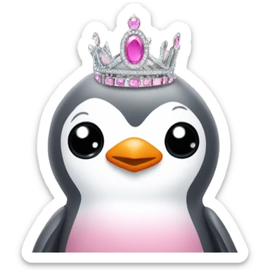 pink penguin with a silver tiara sticker