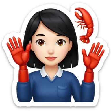 a lobster claw high five a girl with black hair emoji sticker
