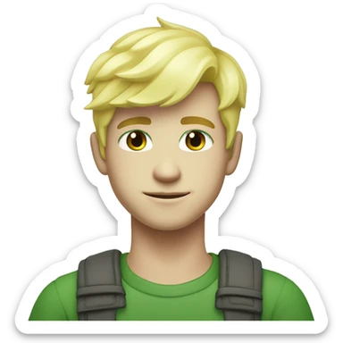 An attractive young man with light yellow hair, bright light grass green eyes, Milky white skin, half body sticker