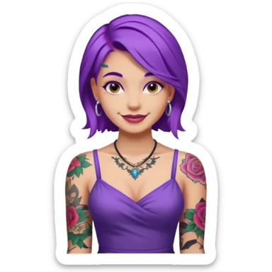 women with tatoos and hightlight that tatoos with purple hair different color dresses sticker