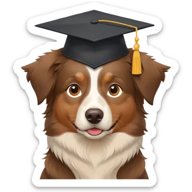 Brown Australin Shepard with a graduation cap on his head  sticker