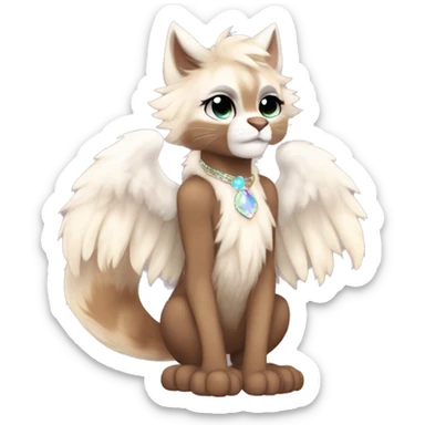 Furry, sparkle, iridescent, colorful, pastel, edgy, cool, fantasy beautiful, brown, beige, white, divine, godly, angelic, animal, anthro, full body, fursona, feline sticker