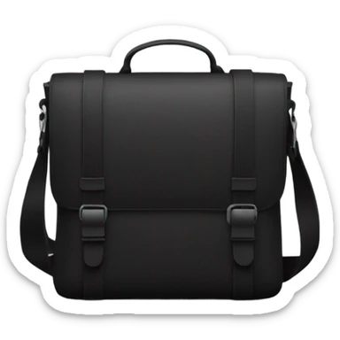 Black men’s messenger bag emoji, minimalist style, simple rectangular shape, adjustable strap, no details or logos, transparent background. sticker