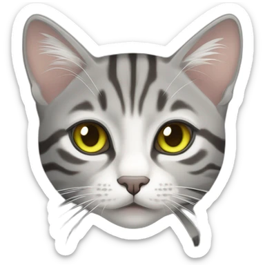light gray tabby cat with white stripes domestic short hair with yellow green blue eyes and black pupil sleeping sticker