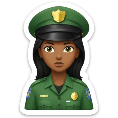 Female POLICE IN green, long black hair, brown skin sticker
