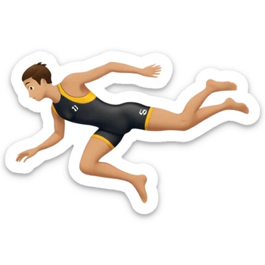 A diver mid-air after jumping off a diving pool, body slightly tense but moving forward. Below them, a pool labeled "Confidence", with ripples forming. A subtle 5-4-3-2-1 on the diving board shows they took the leap despite fear. sticker